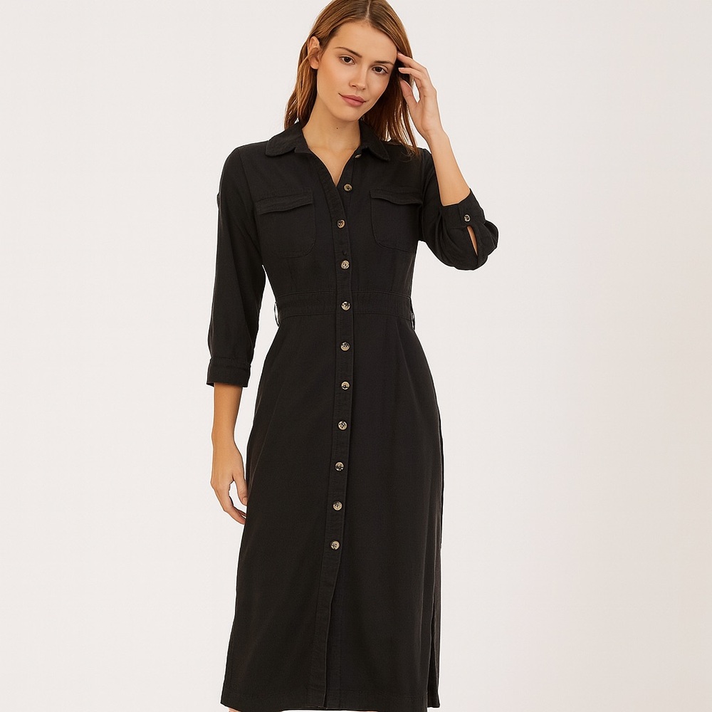 Free People Audrey Midi Shirt Dress in Navy Blue Size Small